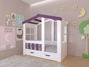 Кровать Астра Домик с ящиком фиолетовый