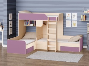 Детская трехместная кровать "ТРИО" дуб фиолетовый