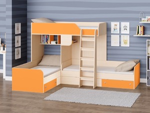 Детская трехместная кровать "ТРИО" дуб оранжевый